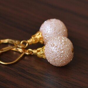 Peach Christmas Ornament Earrings in Gold - Hand Made in Canada